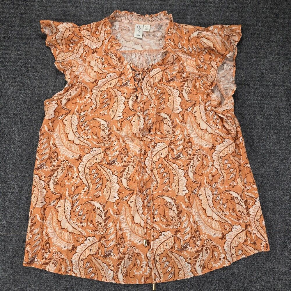 JOIE Bohemian Rayon Printed Ruffle Blouse Top Metallic Accent size Medium